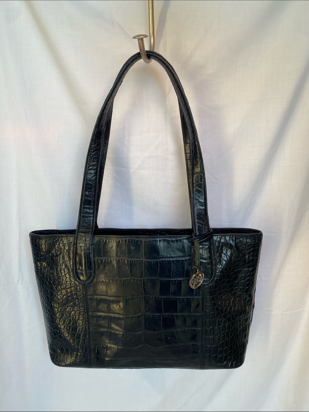 Monsac Black Croc-Embossed Shoulder Tote